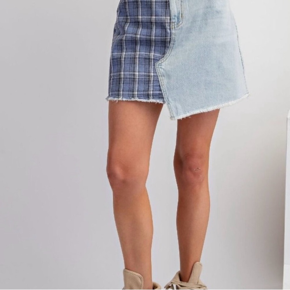 Easel Blue Asymmetrical Mini Skirt Casual; Size L